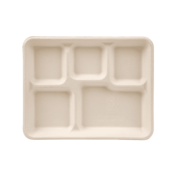 10″ 5-Compartment Rectangle Bagasse Tray